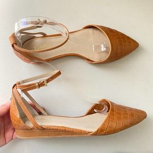 Seychelles Plateau Ankle Strap Pointed Toe Flat Brown Cognac Crocodile Print 11